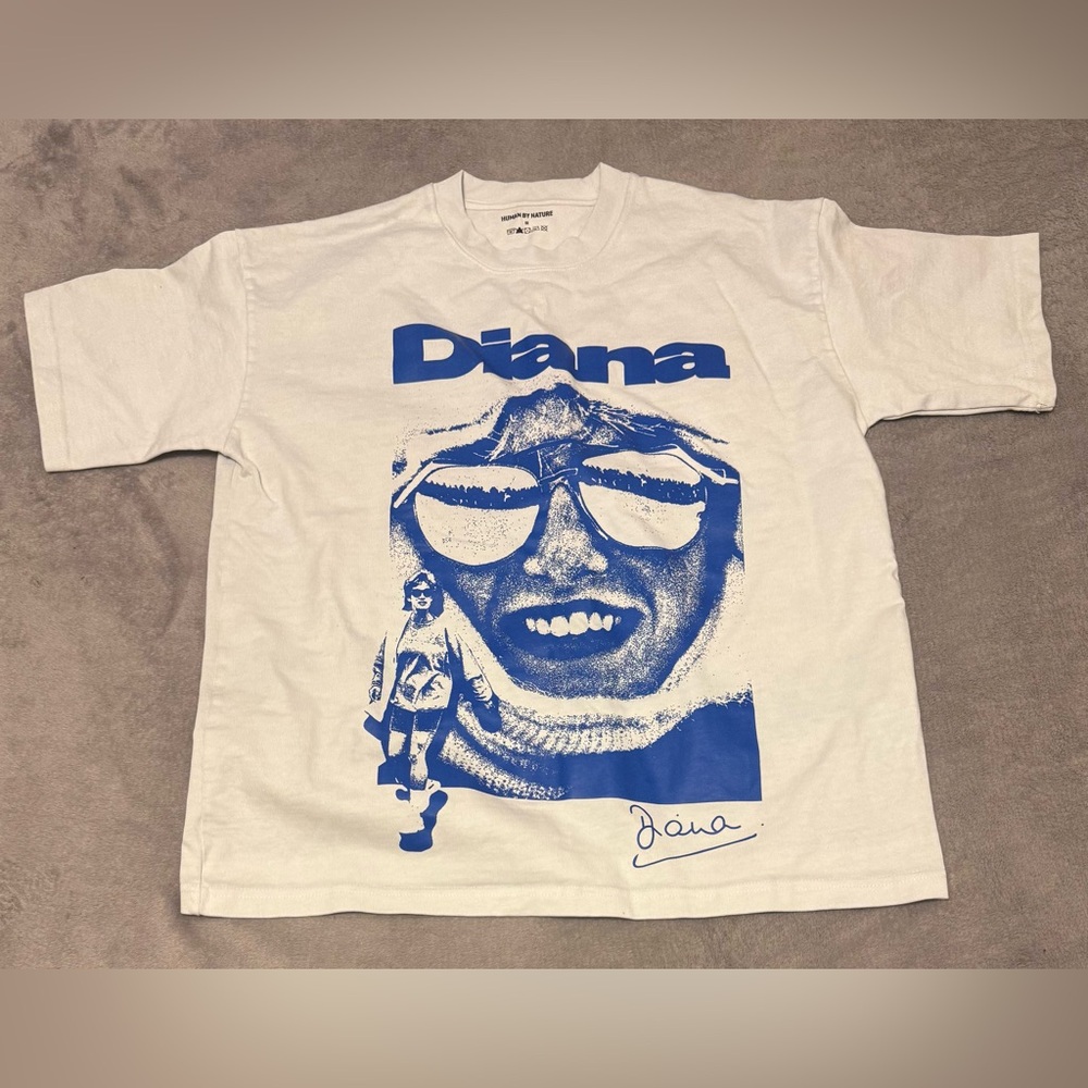 Princess Diana Graphic T-Shirt Human By Nature White Blue Print Men's Size M